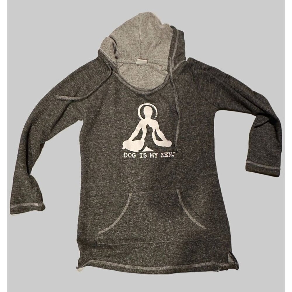 Dog is my Zen Gray Hoodie Shirt Women's Pocket Dog is Good Yoga Med T35 - Picture 2 of 6